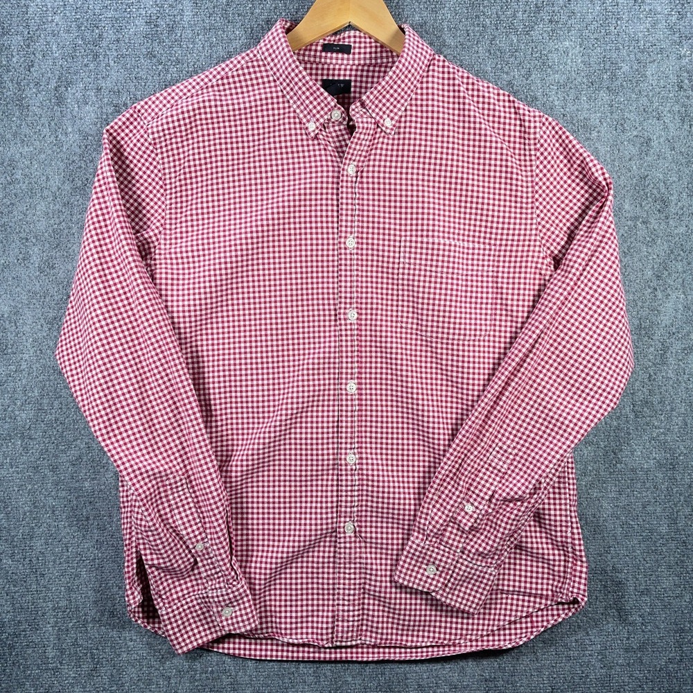 J.Crew‎ Button Down Shirt Mens XL Red Checkered Oxford Long Sleeve Slim #AB802 - Picture 2 of 8